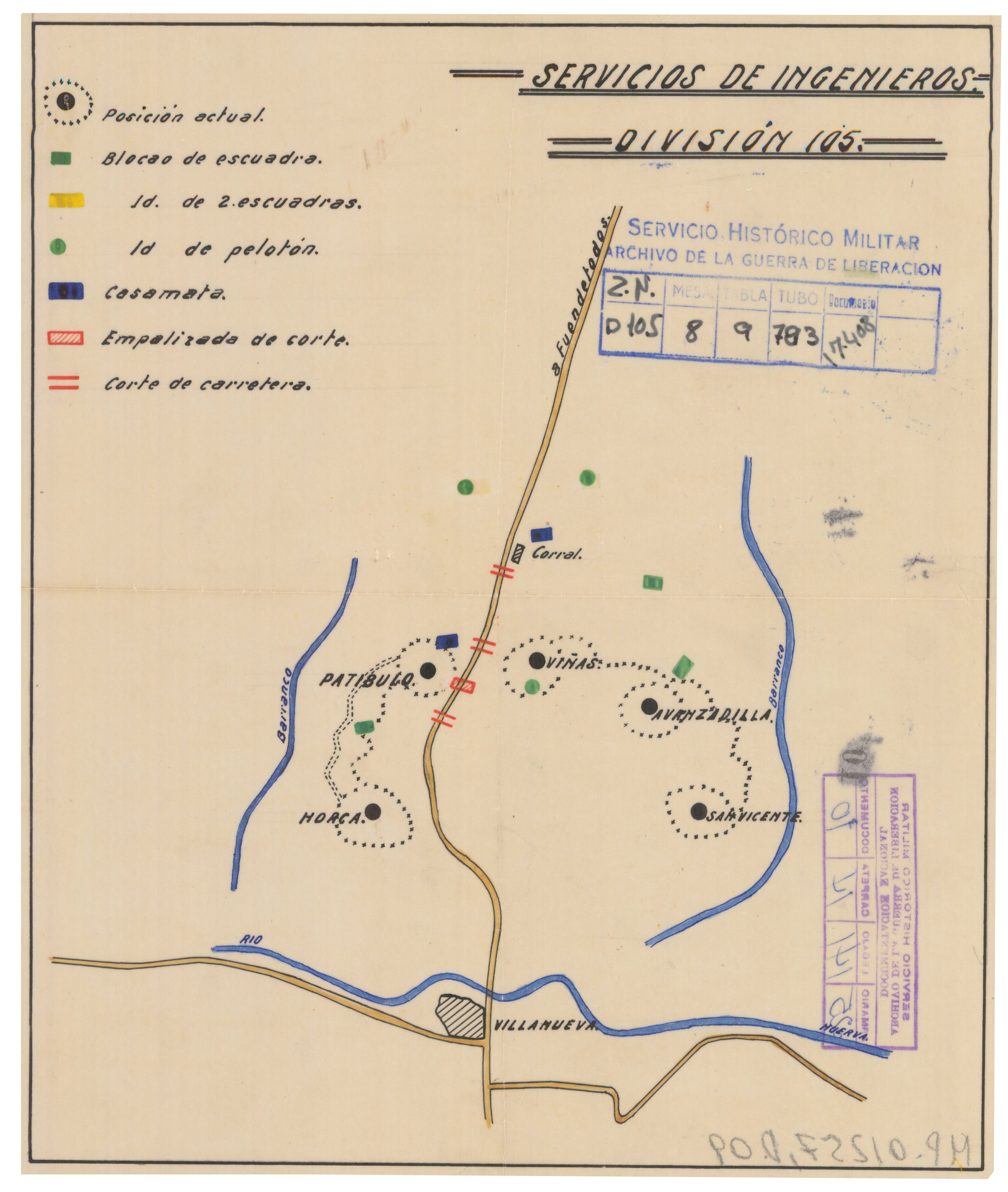 Plano de las posiciones defensivas de Villanueva de Huerva