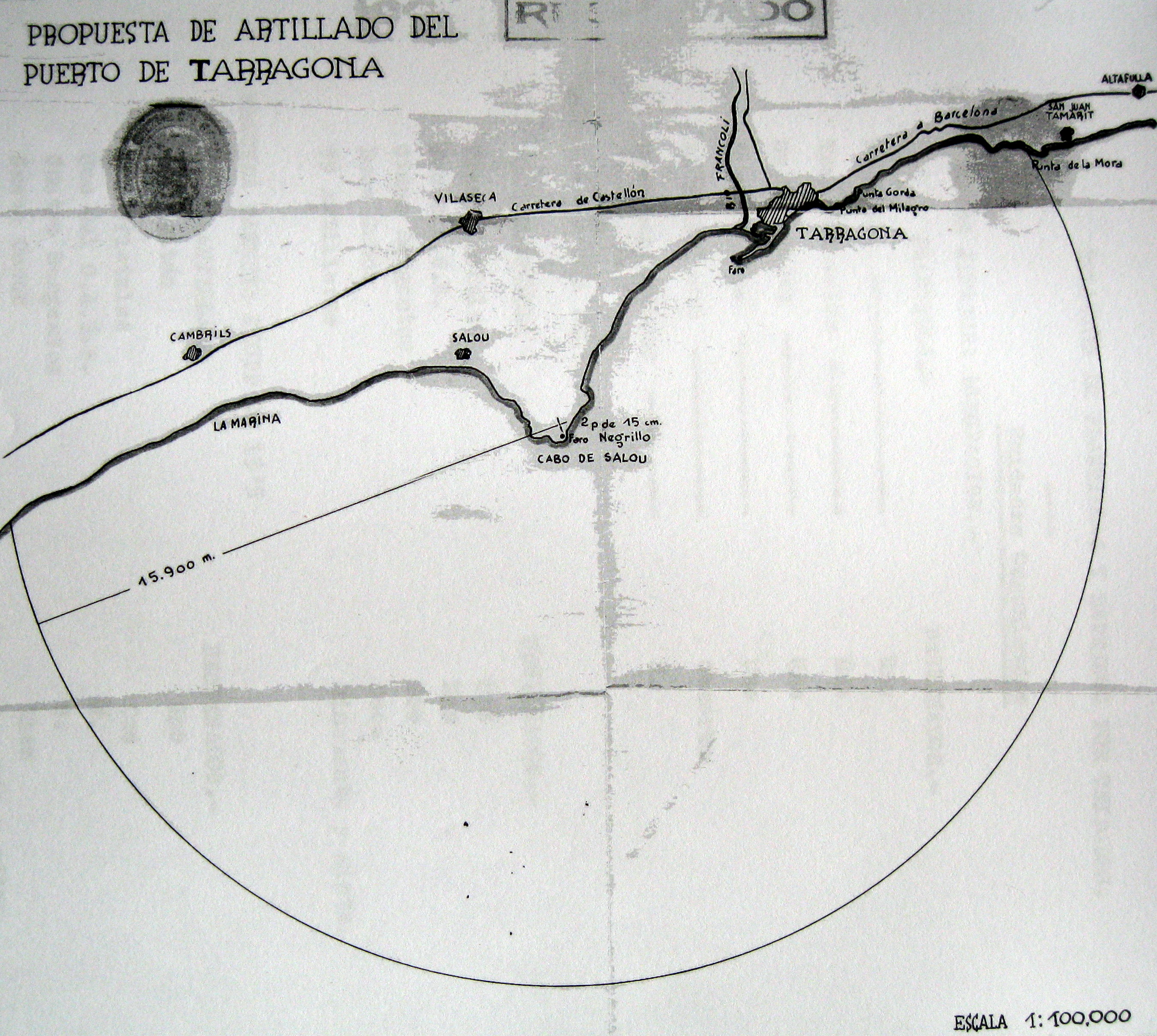 Mapa de 1939 emplaçament de la bateria de Salou