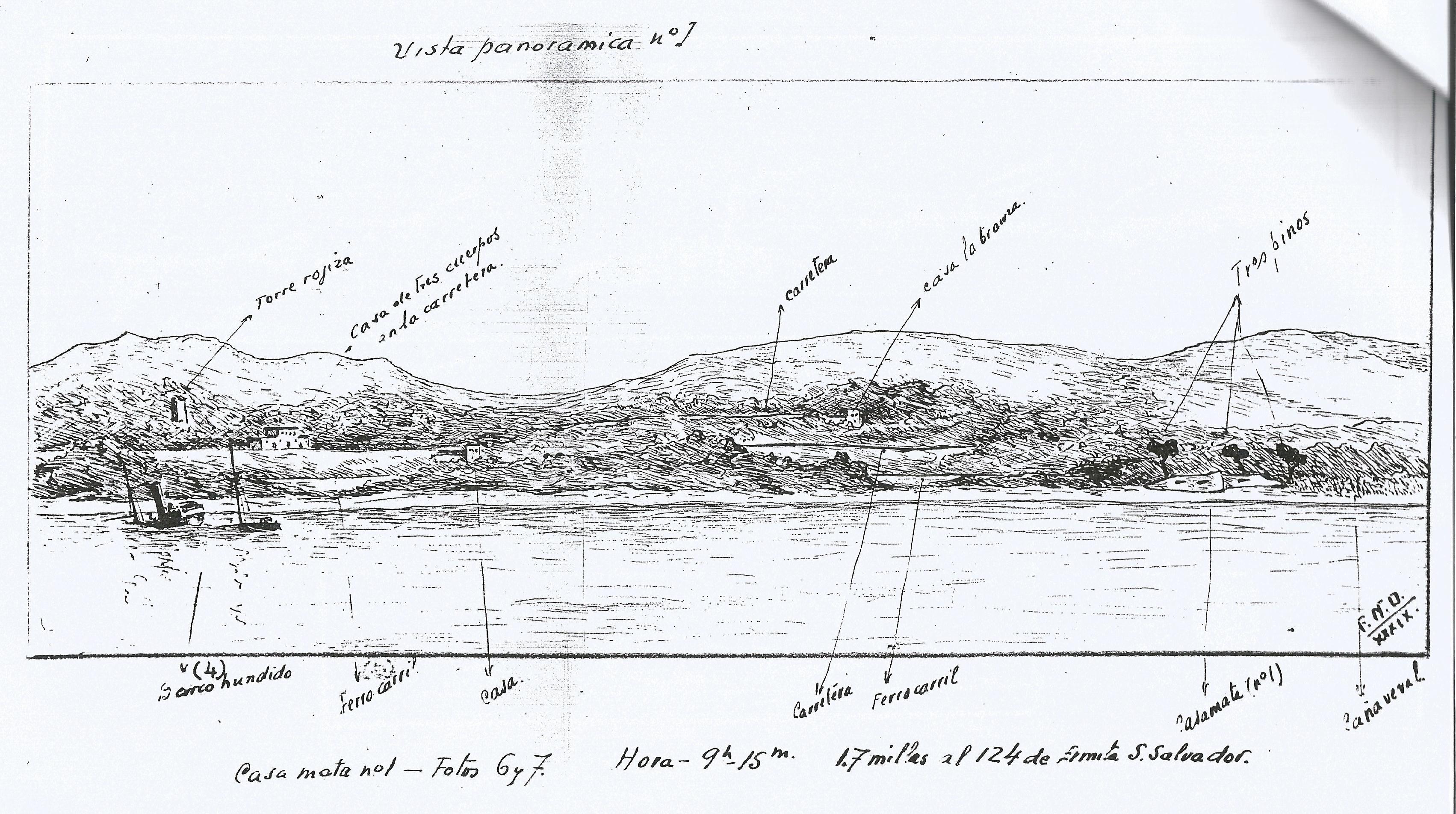 Dibujo de la costa de Segur de Calafell realizado por los tripulantes del General Sanjurjo