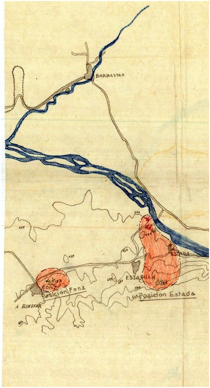 Mapa de las fortificaciones de la Línea del Cinca en el sector de Estada