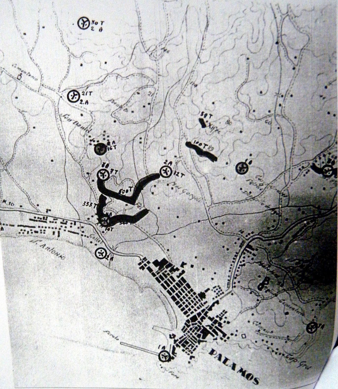 Mapa republicà amb les obres de defensa de Calonge i Palamós