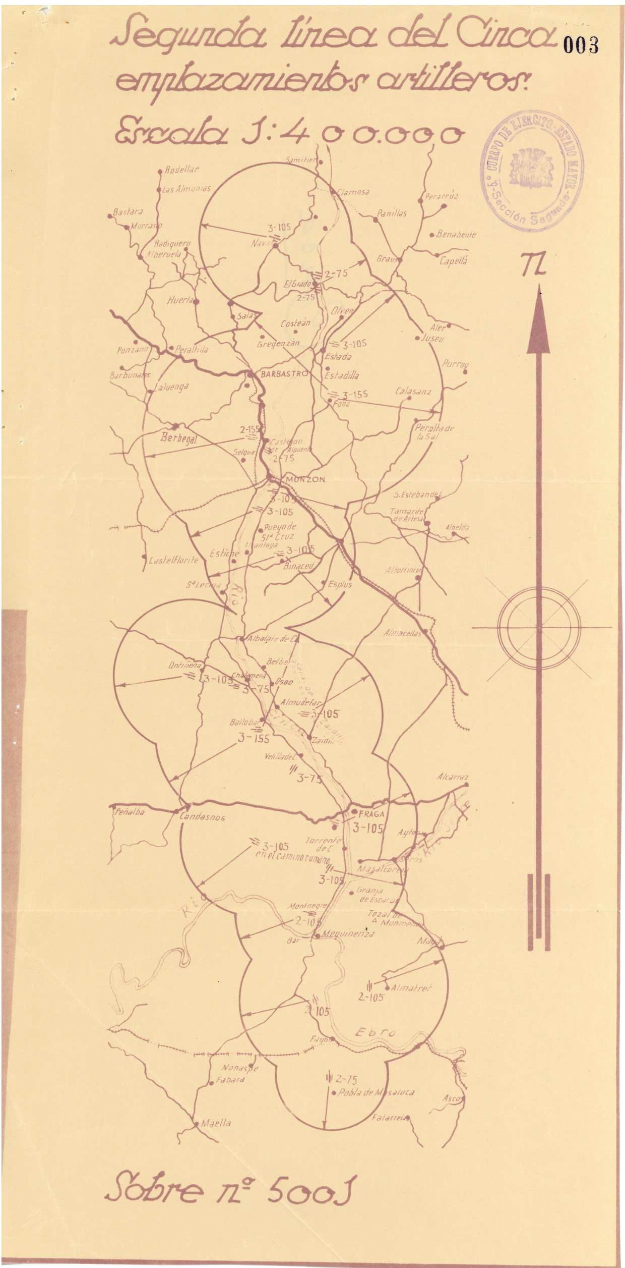 Mapa de artillería de la Línea del Cinca