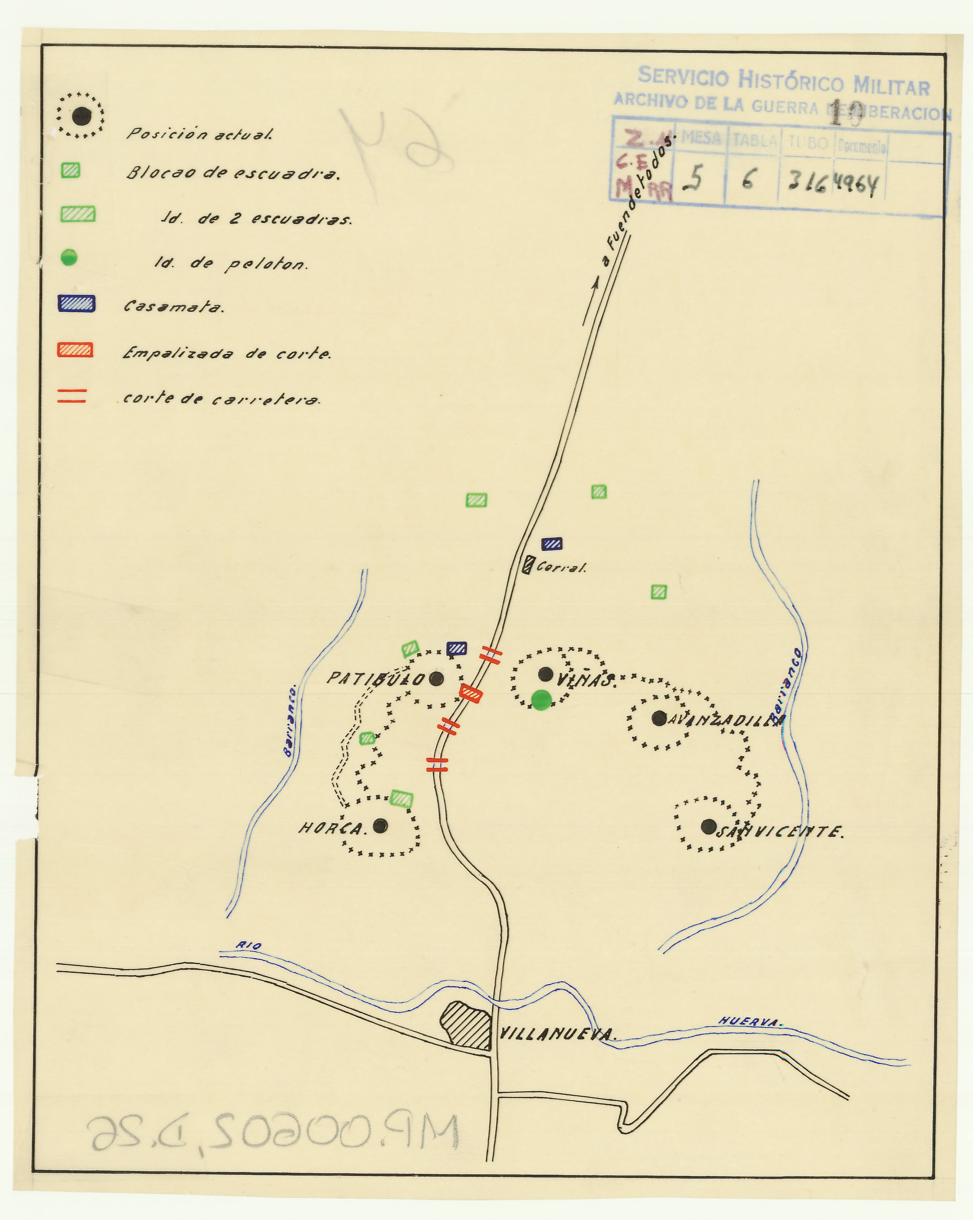 <strong>Posiciones defensivas franquistas de Villanueva de Huerva</strong>. AGMAV, M. 602,26.