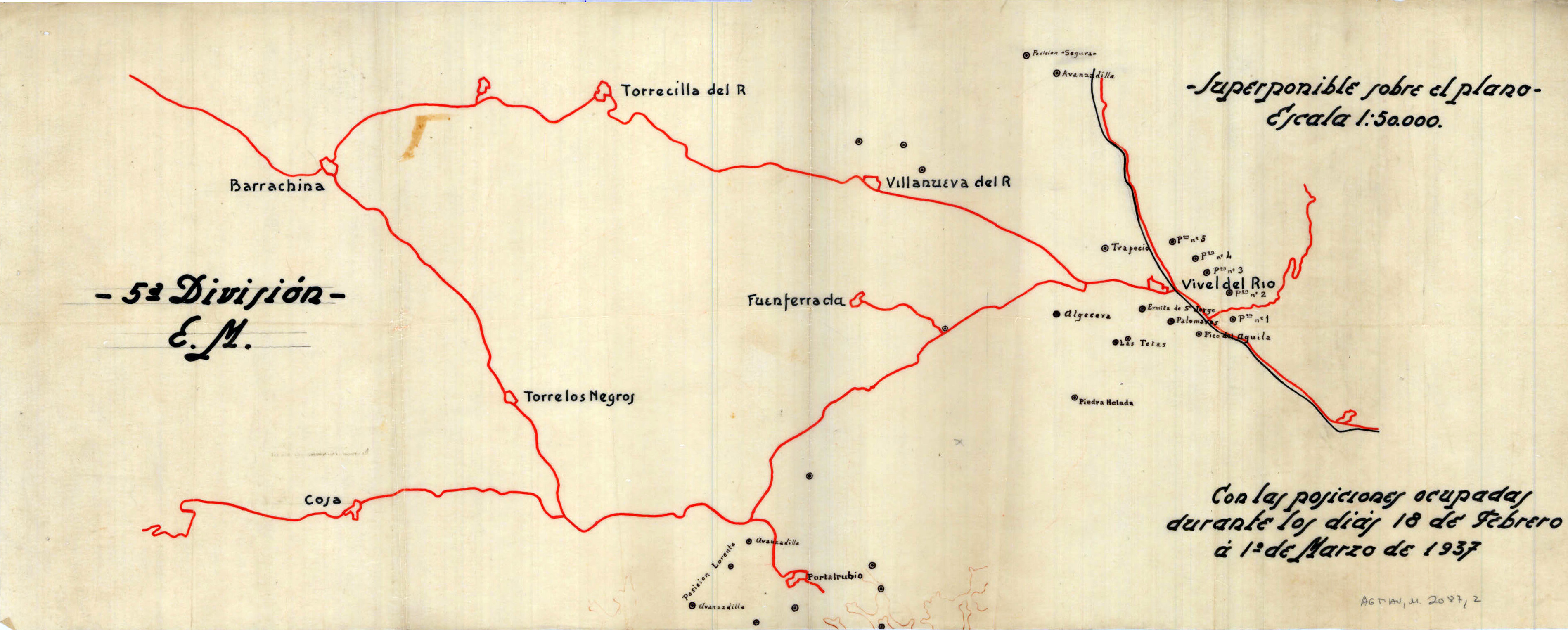 Posiciones del bando sublevado a partir de la ofensiva de febrero de 1937