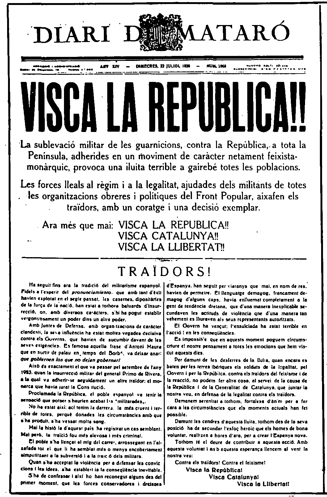 Diari de Mataró del 22 de juliol de 1936
